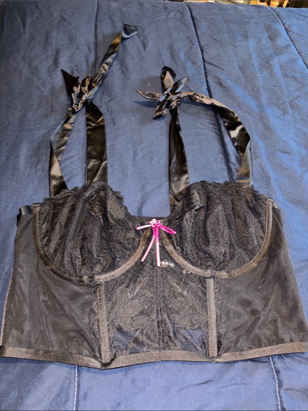 Torrid Black Sheer Longline Lace Bralette with Pink Bow 2X Women’s Plus Size